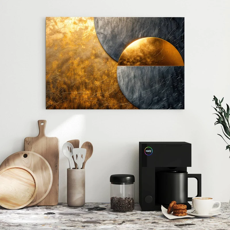 Metall Magnettafel - Kreise in Gold und Grau