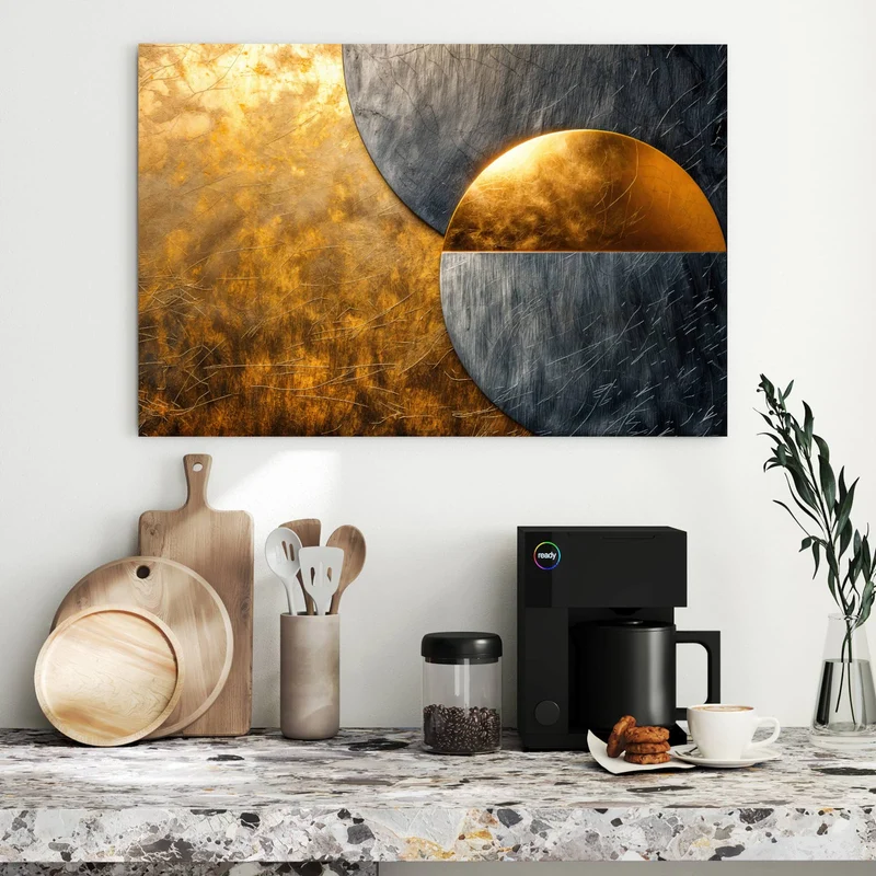 Metall Magnettafel - Kreise in Gold und Grau