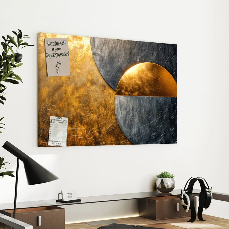 Metall Magnettafel - Kreise in Gold und Grau