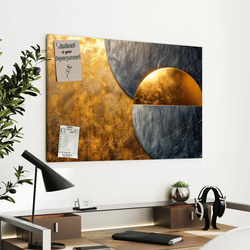 Metall Magnettafel - Kreise in Gold und Grau