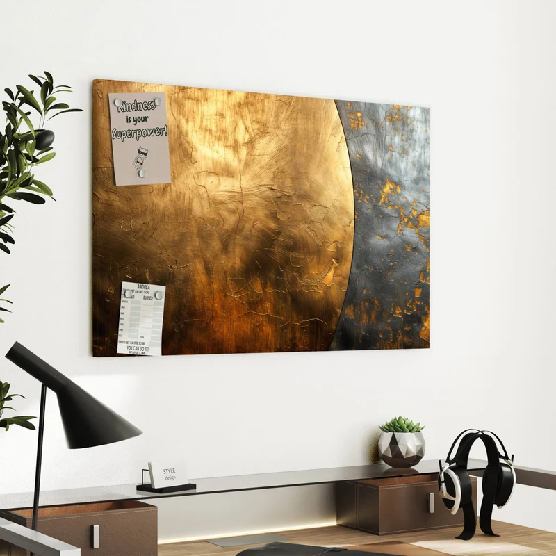 Metall Magnettafel - Goldbogen auf Grau