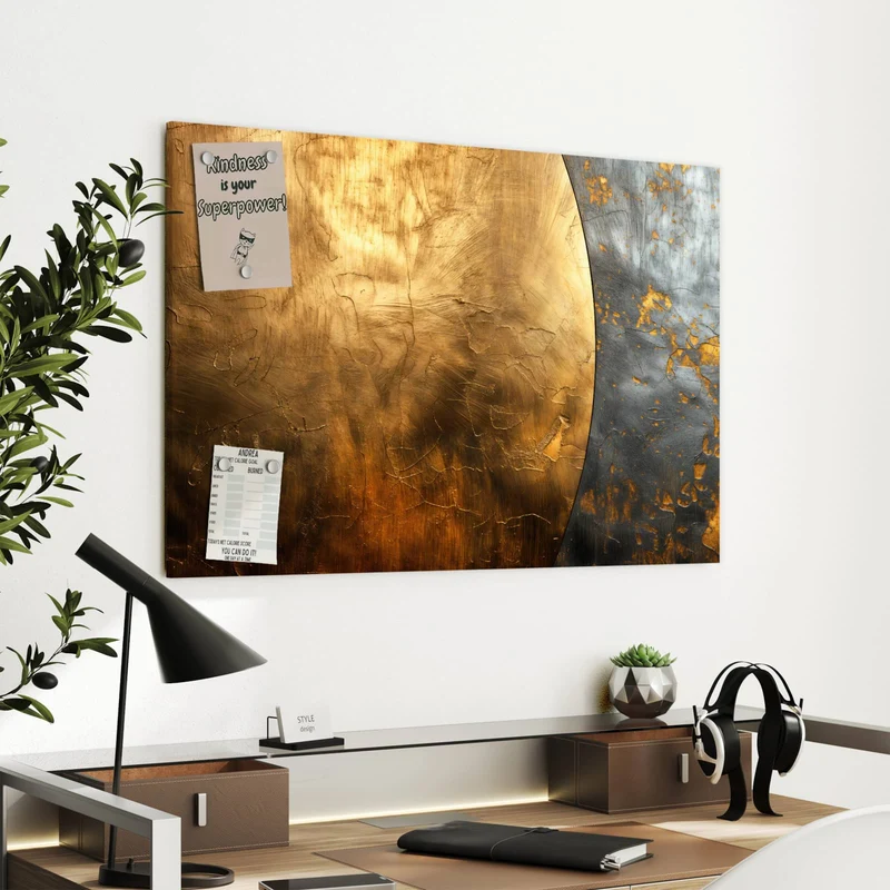 Metall Magnettafel - Goldbogen auf Grau