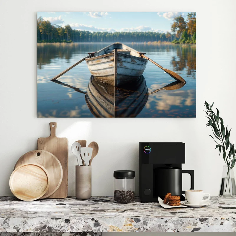 Metall Magnettafel - Ruderboot am Waldsee
