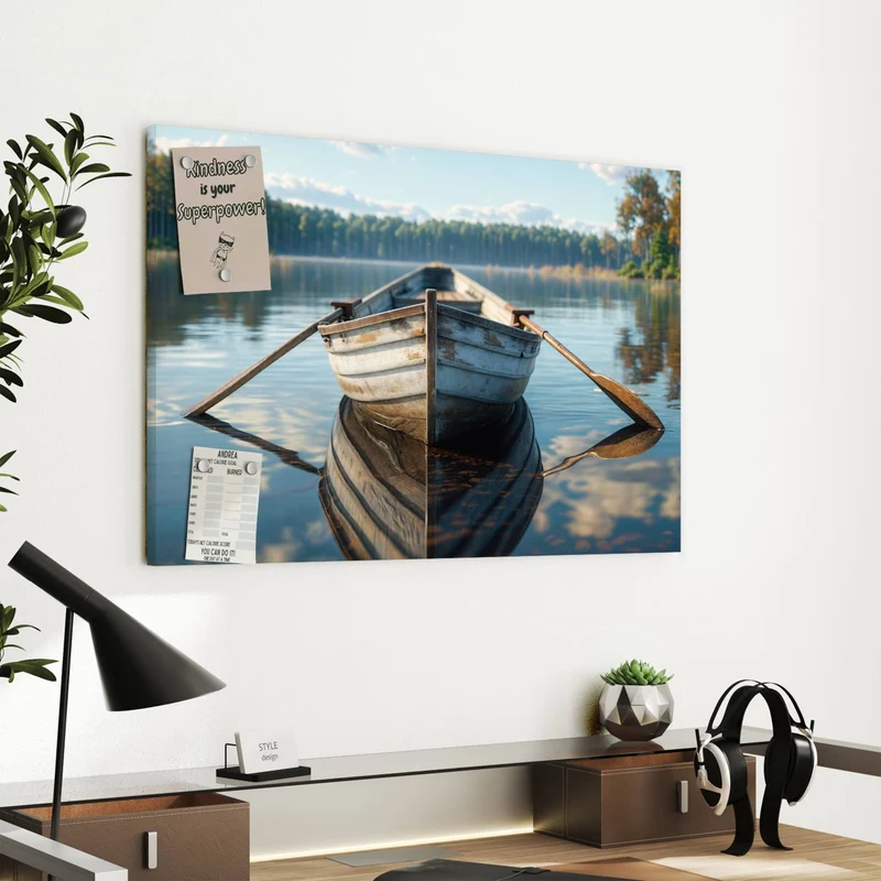 Metall Magnettafel - Ruderboot am Waldsee