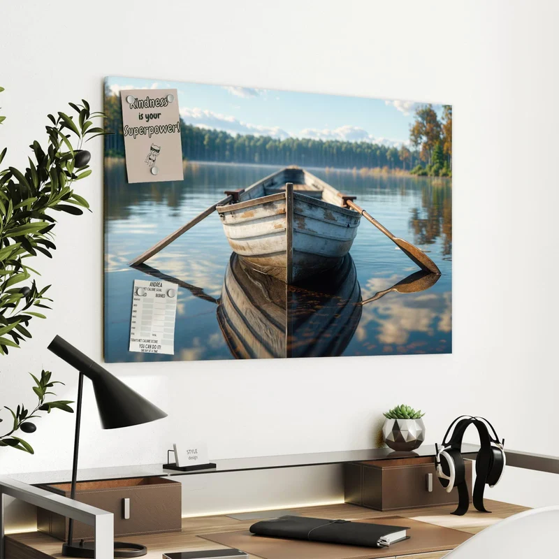 Metall Magnettafel - Ruderboot am Waldsee