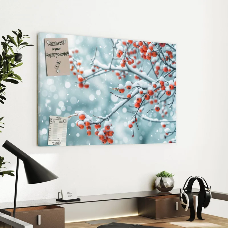 Metall Magnettafel - Beeren im Schnee