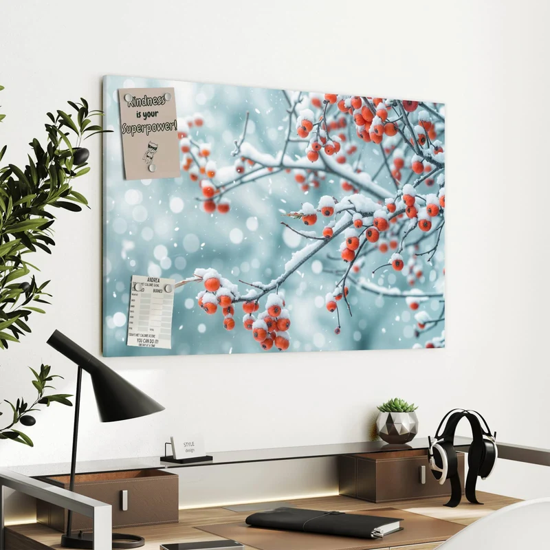 Metall Magnettafel - Beeren im Schnee