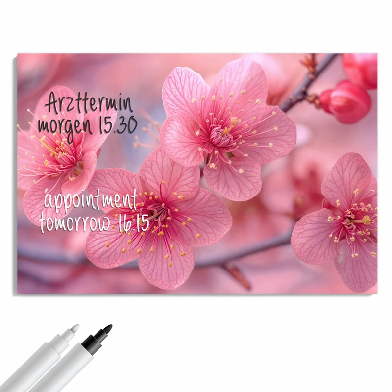 Metall Magnettafel - Drei Blüten in Pink