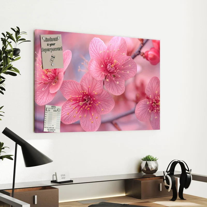Metall Magnettafel - Drei Blüten in Pink