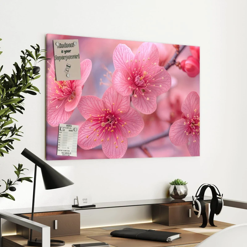 Metall Magnettafel - Drei Blüten in Pink