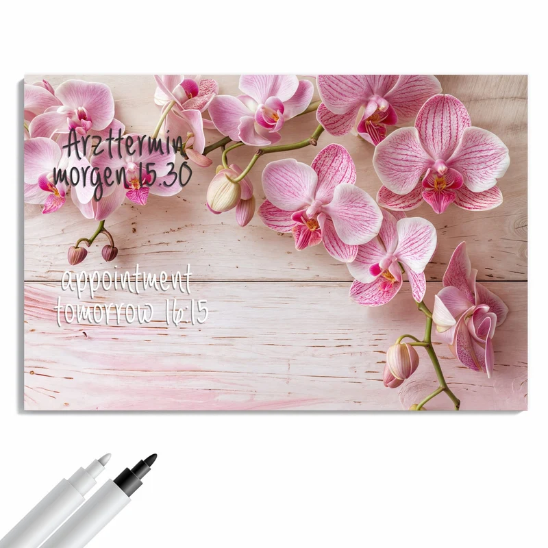 Metall Magnettafel - Orchideen auf Rosa