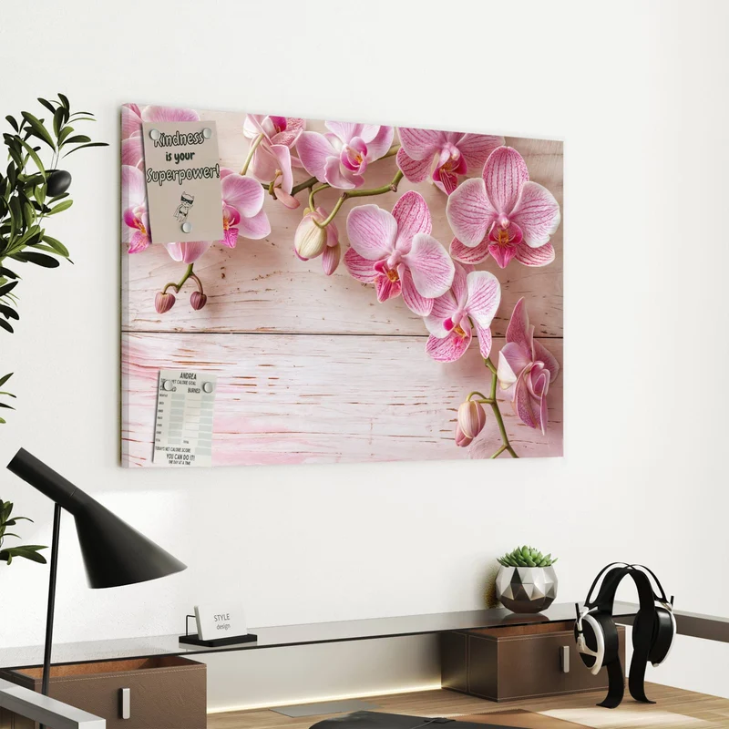 Metall Magnettafel - Orchideen auf Rosa