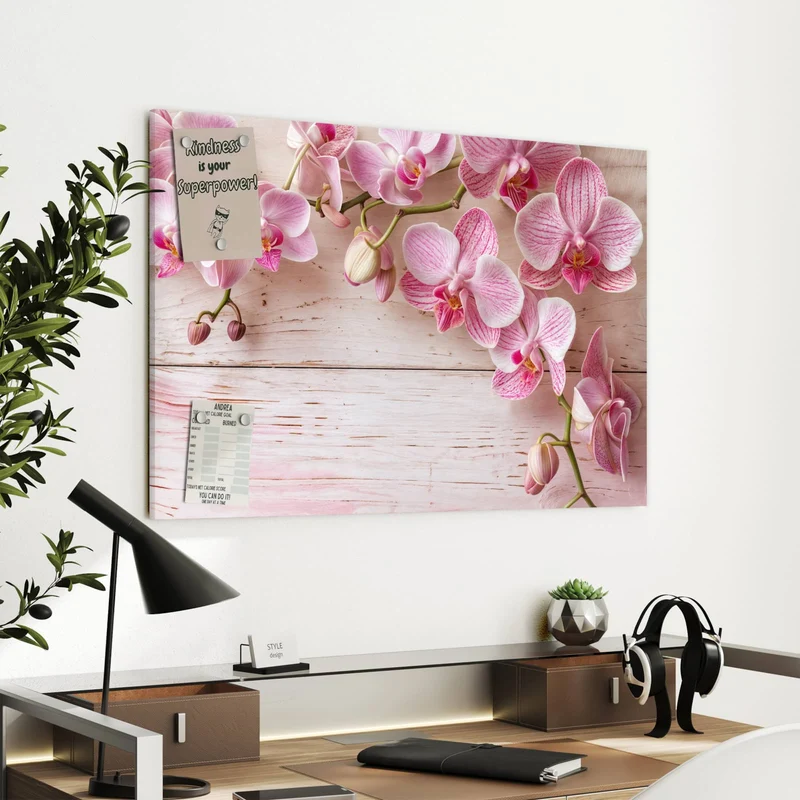 Metall Magnettafel - Orchideen auf Rosa