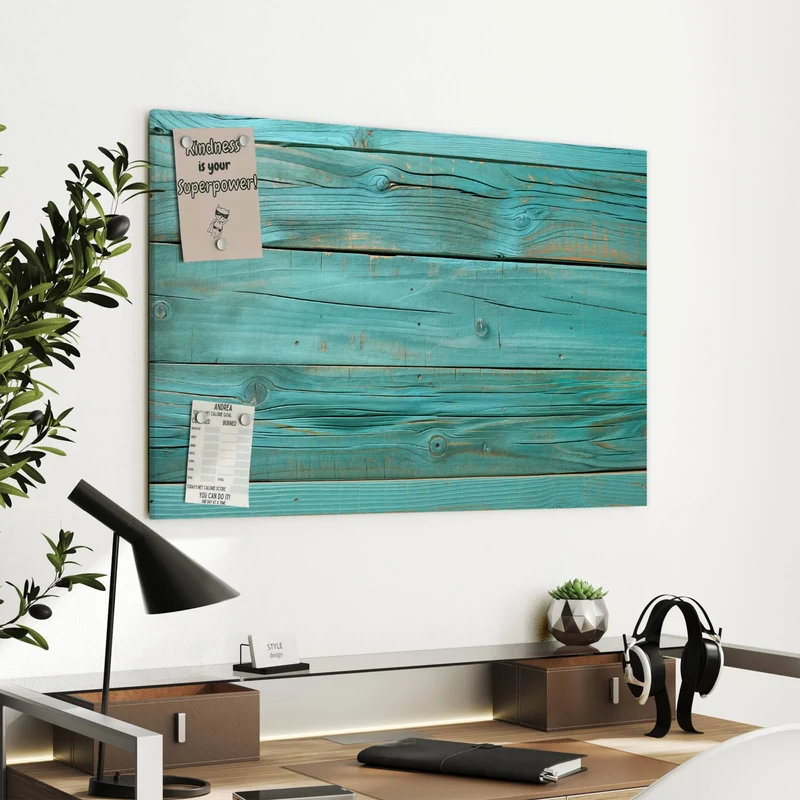 Metall Magnettafel - Türkise Holzplanken