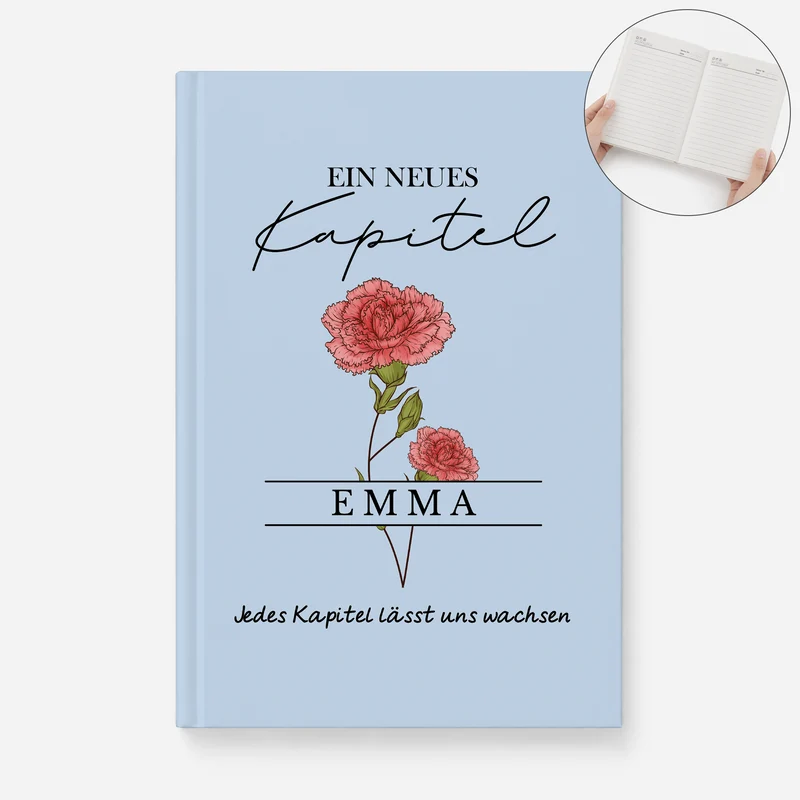Ein Neues Kapitel - Personalisiertes Geschenk | Notizbuch A5 Abschluss Geburtsblumen Monate
