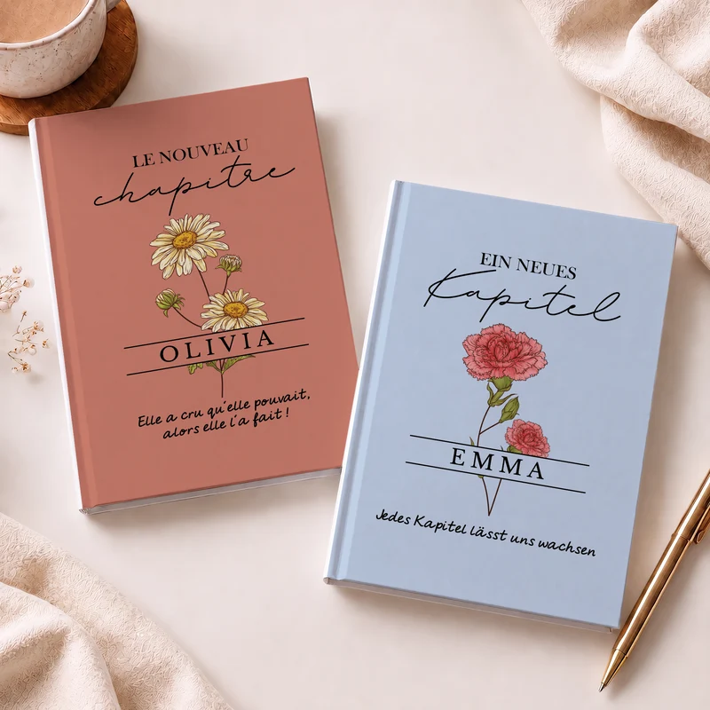 Ein Neues Kapitel - Personalisiertes Geschenk | Notizbuch A5 Abschluss Geburtsblumen Monate