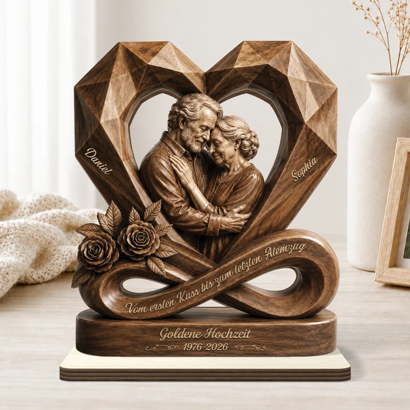 [3D-Optik] Vom Ersten Kuss Bis Zum Letzten Atemzug - Personalisierte Geschenke Jahrestag | Holzaufsteller Mit Standfuß