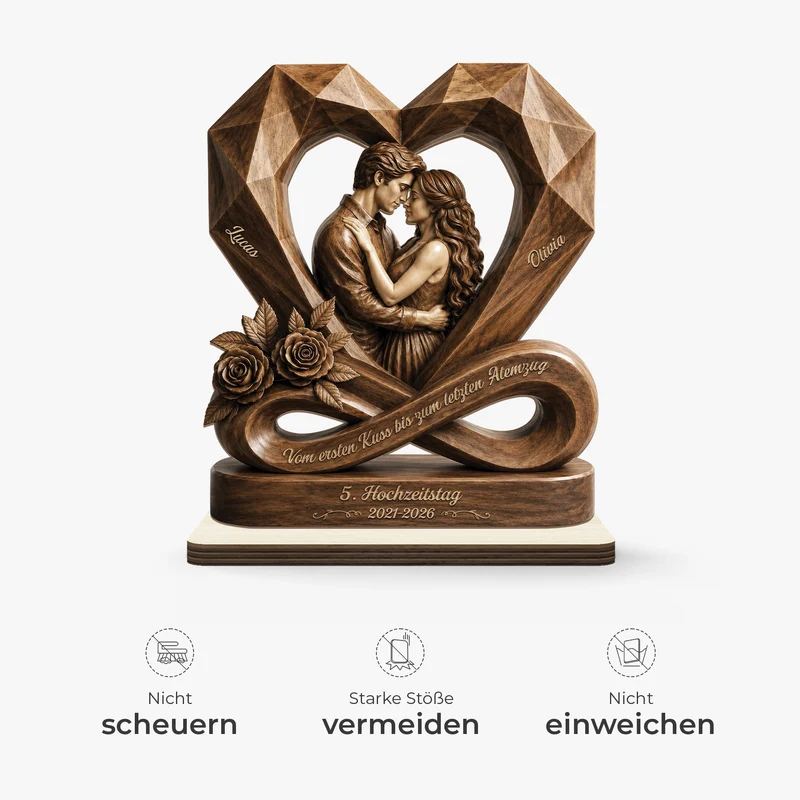 [3D-Optik] Vom Ersten Kuss Bis Zum Letzten Atemzug - Personalisierte Geschenke Jahrestag | Holzaufsteller Mit Standfuß