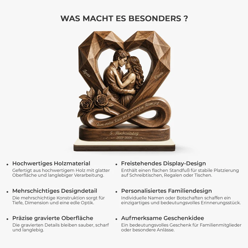 [3D-Optik] Vom Ersten Kuss Bis Zum Letzten Atemzug - Personalisierte Geschenke Jahrestag | Holzaufsteller Mit Standfuß