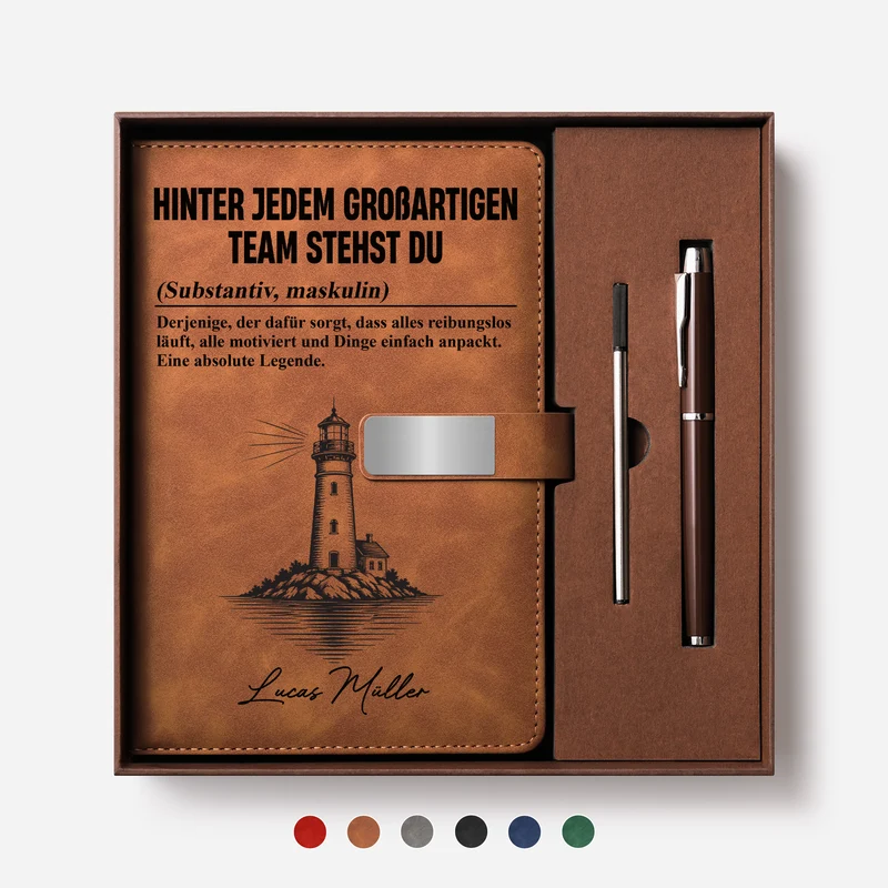 Hinter Jedem Großartigen Team Stehst Du - Personalisiertes Geschenk | Notizbuch Mit Stift Chef:in