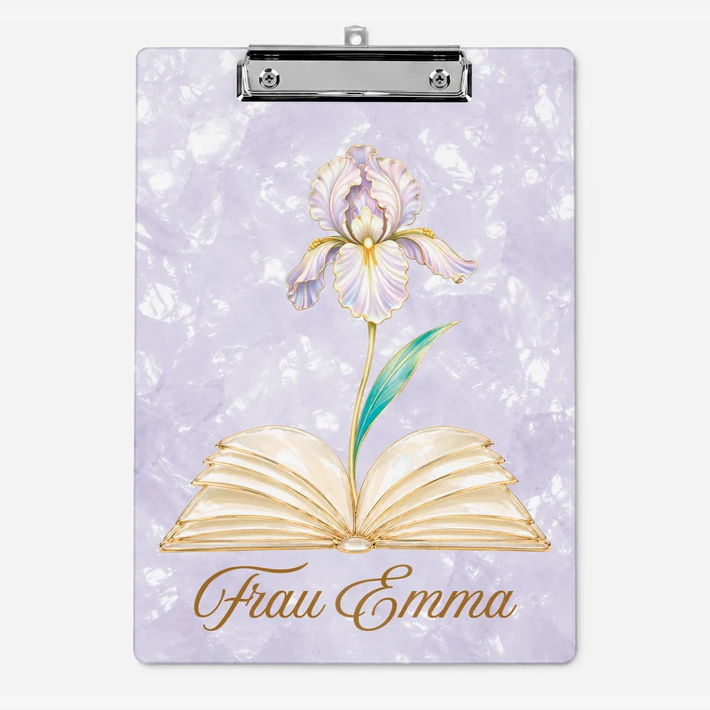 Lehrerin + Blume - Personalisiertes Geschenk | Klemmbrett Perlmutt Effekt