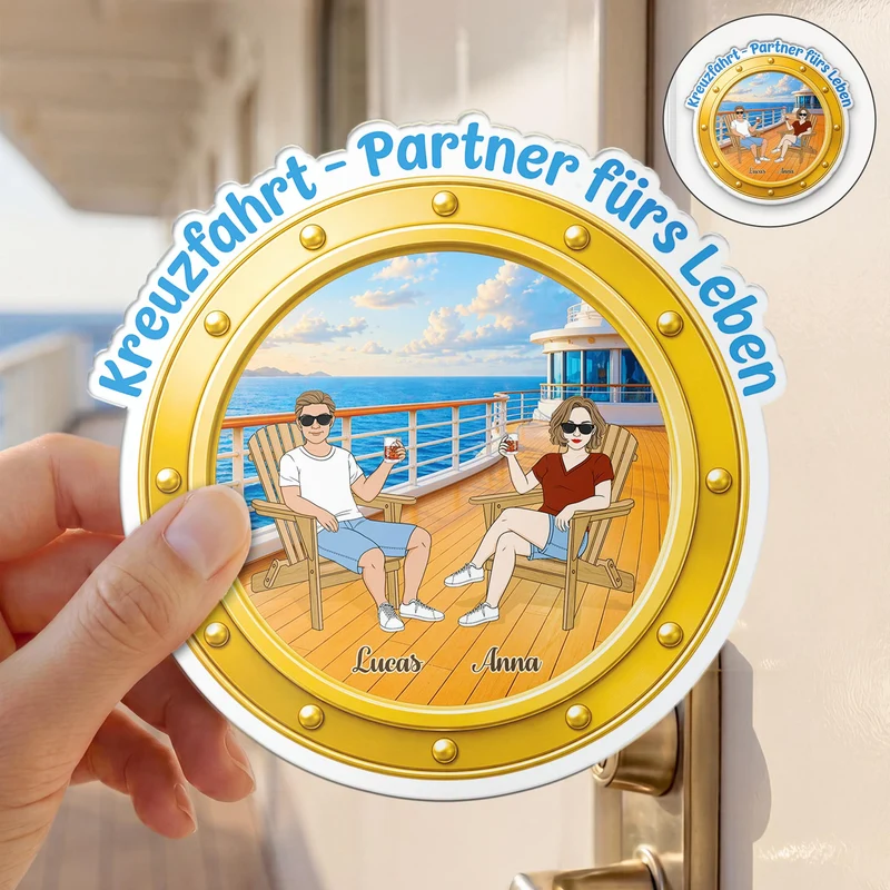 Kreuzfahrt-Partner Fürs Leben - Personalisierte Geschenke Paar | Acryl Magnet Bullauge Weißgesicht-Sturmtaucher
