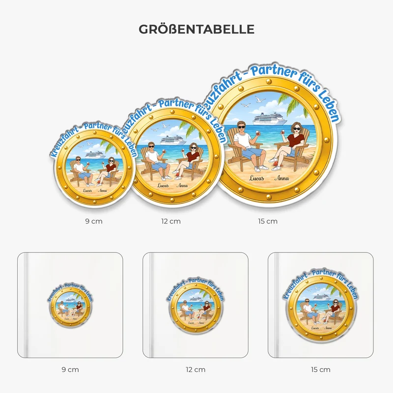 Kreuzfahrt-Partner Fürs Leben - Personalisierte Geschenke Paar | Acryl Magnet Bullauge Weißgesicht-Sturmtaucher