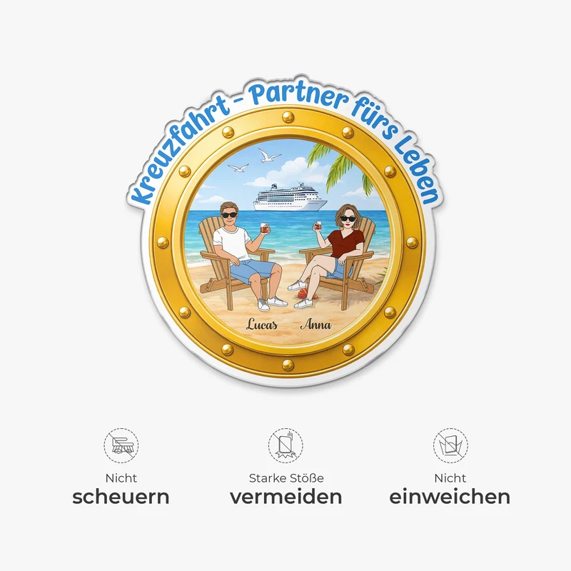 Kreuzfahrt-Partner Fürs Leben - Personalisierte Geschenke Paar | Acryl Magnet Bullauge Weißgesicht-Sturmtaucher