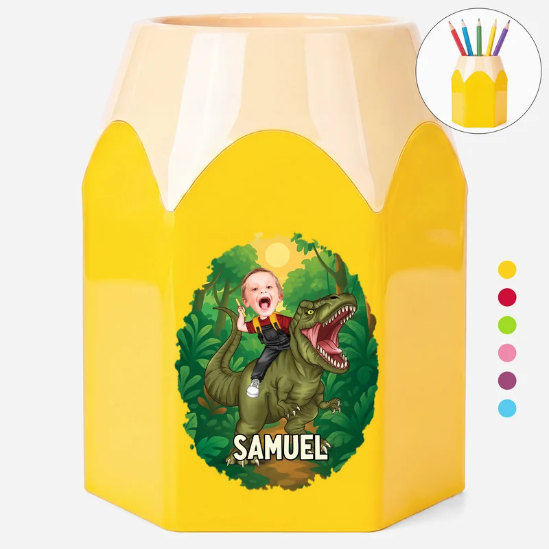 Kind Dinosaurier - Personalisierte Geschenke Kinder | Stiftehalter Mit Gesicht