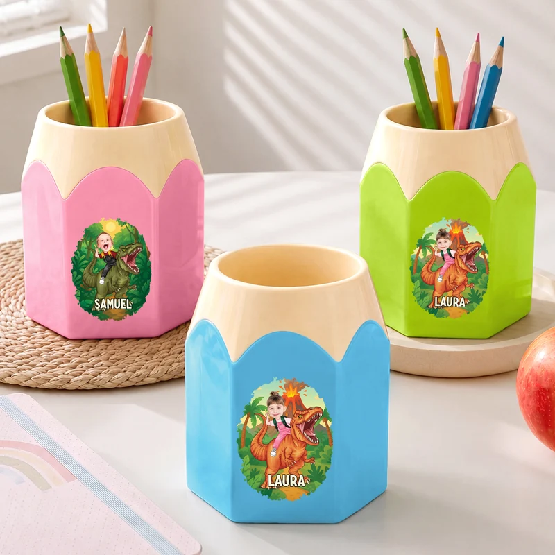 Kind Dinosaurier - Personalisierte Geschenke Kinder | Stiftehalter Mit Gesicht