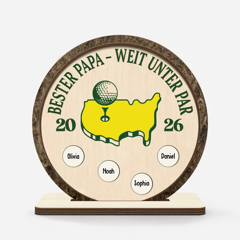Bester Papa Weit Unter Par - Personalisiertes Geschenk | Holzaufsteller Mit Standfuß Papa Opa