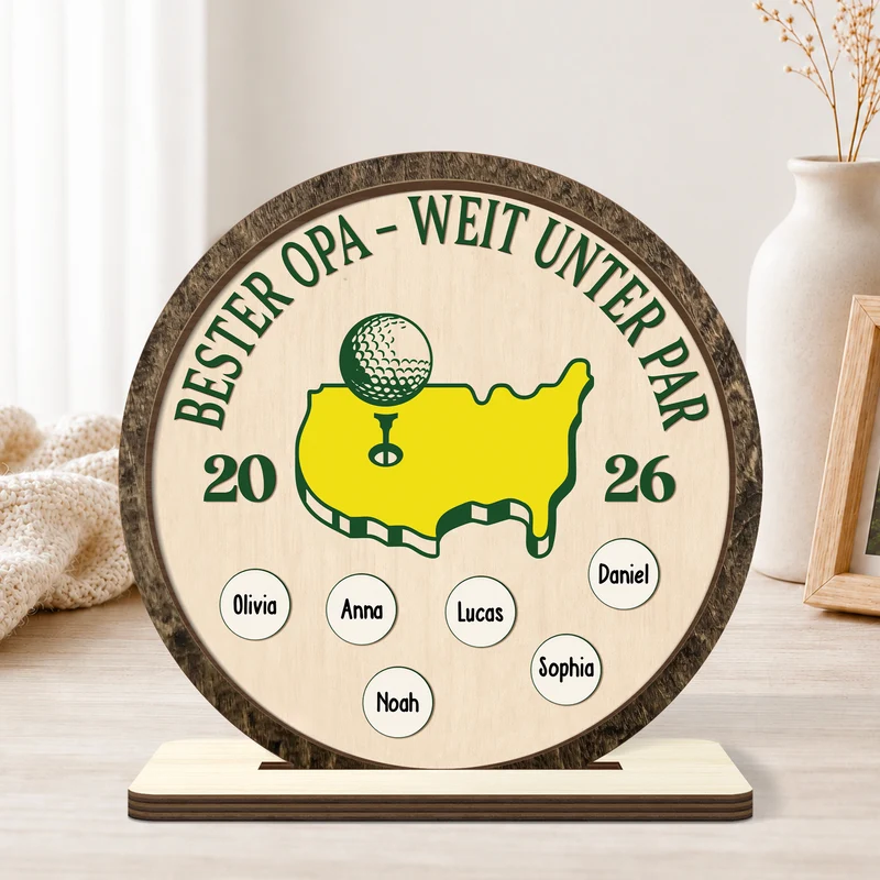 Bester Papa Weit Unter Par - Personalisiertes Geschenk | Holzaufsteller Mit Standfuß Papa Opa