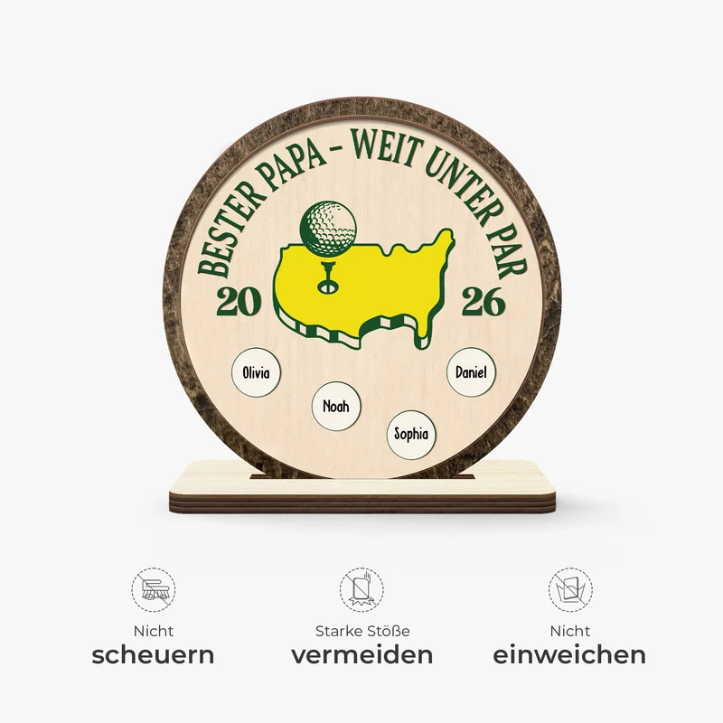 Bester Papa Weit Unter Par - Personalisiertes Geschenk | Holzaufsteller Mit Standfuß Papa Opa