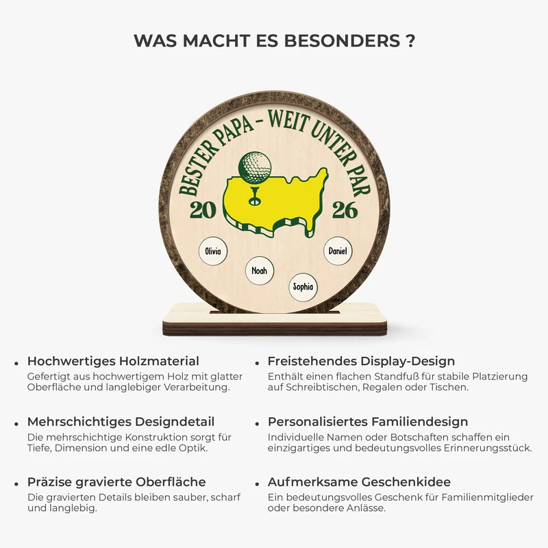 Bester Papa Weit Unter Par - Personalisiertes Geschenk | Holzaufsteller Mit Standfuß Papa Opa