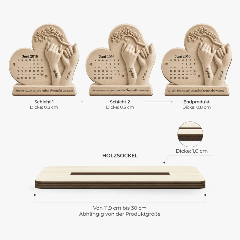 [3D-Optik] An Dem Tag An Dem Du Meine Freundin - Personalisiertes Geschenk | Holzaufsteller Mit Standfuß Kalender Hände