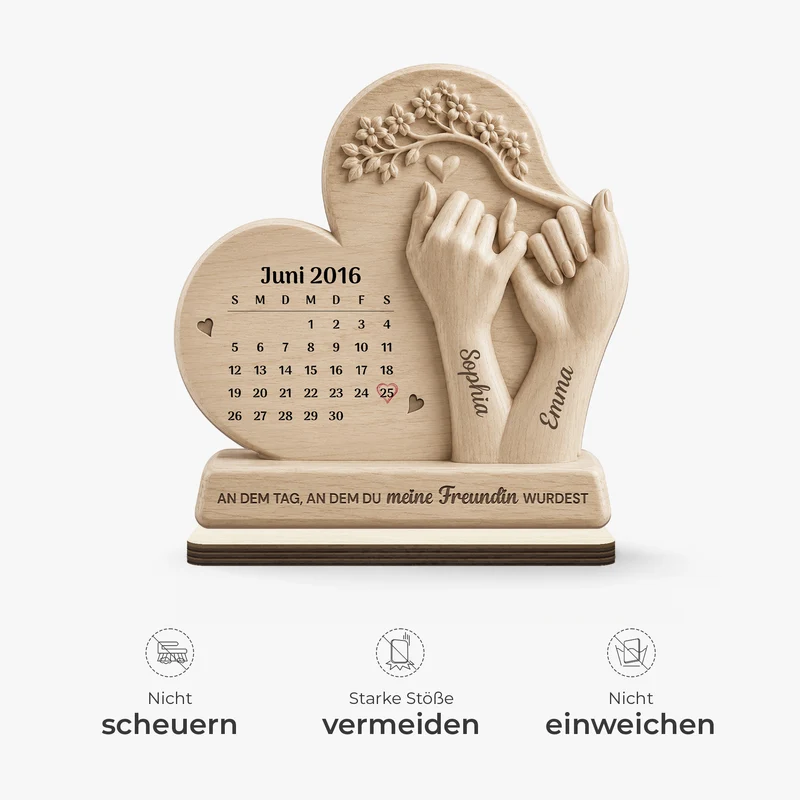 [3D-Optik] An Dem Tag An Dem Du Meine Freundin - Personalisiertes Geschenk | Holzaufsteller Mit Standfuß Kalender Hände