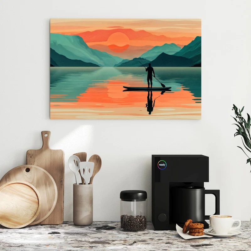 Metall Magnettafel - Paddler im Abendrot