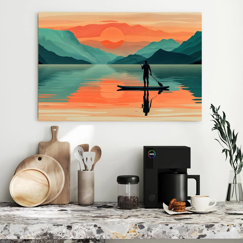 Metall Magnettafel - Paddler im Abendrot