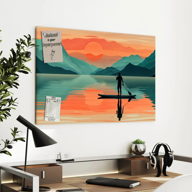 Metall Magnettafel - Paddler im Abendrot