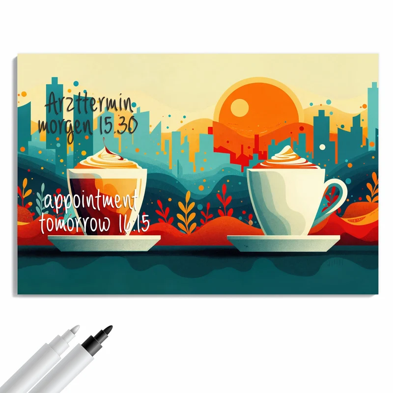 Metall Magnettafel - Kaffee mit Stadtblick