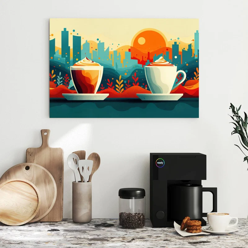 Metall Magnettafel - Kaffee mit Stadtblick