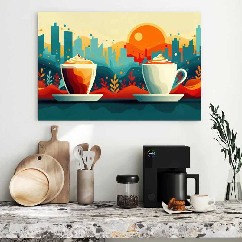 Metall Magnettafel - Kaffee mit Stadtblick