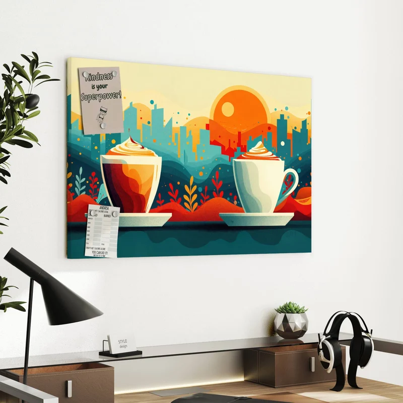 Metall Magnettafel - Kaffee mit Stadtblick