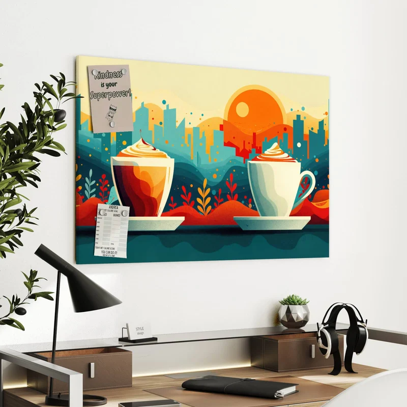 Metall Magnettafel - Kaffee mit Stadtblick