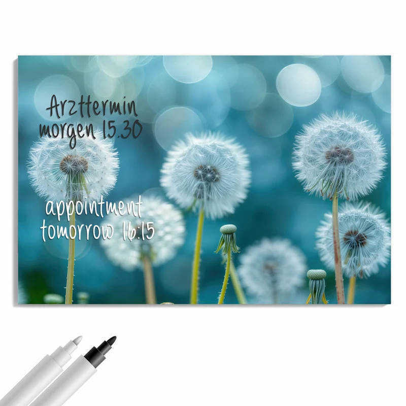 Metall Magnettafel - Pusteblumen in Türkis