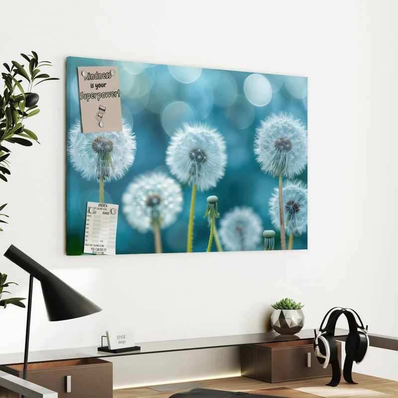 Metall Magnettafel - Pusteblumen in Türkis