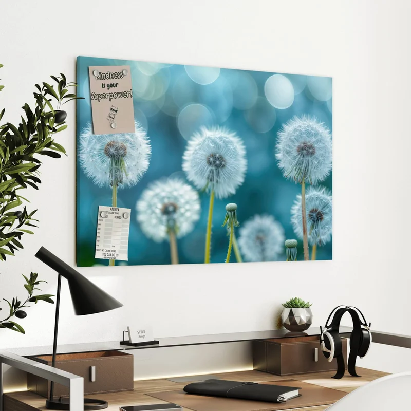 Metall Magnettafel - Pusteblumen in Türkis