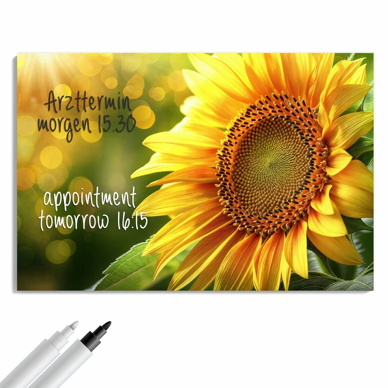 Metall Magnettafel - Sonnenblume im Goldlicht