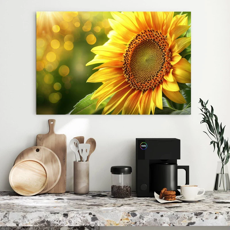 Metall Magnettafel - Sonnenblume im Goldlicht