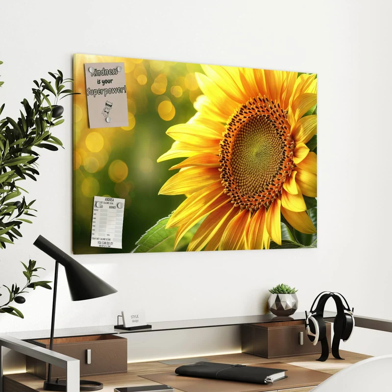Metall Magnettafel - Sonnenblume im Goldlicht